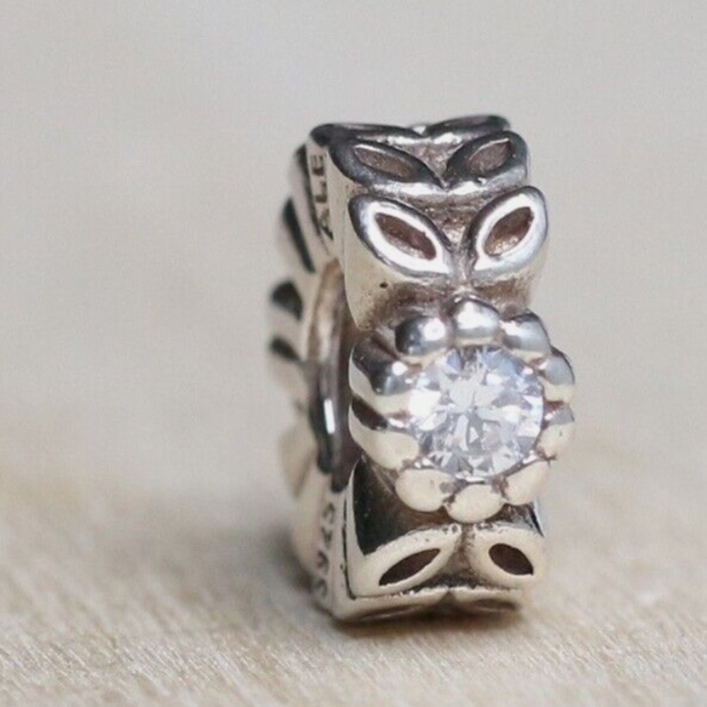 Authentic Retired Pandora Twice as Nice CZ Sterling Silver Flower Spacers